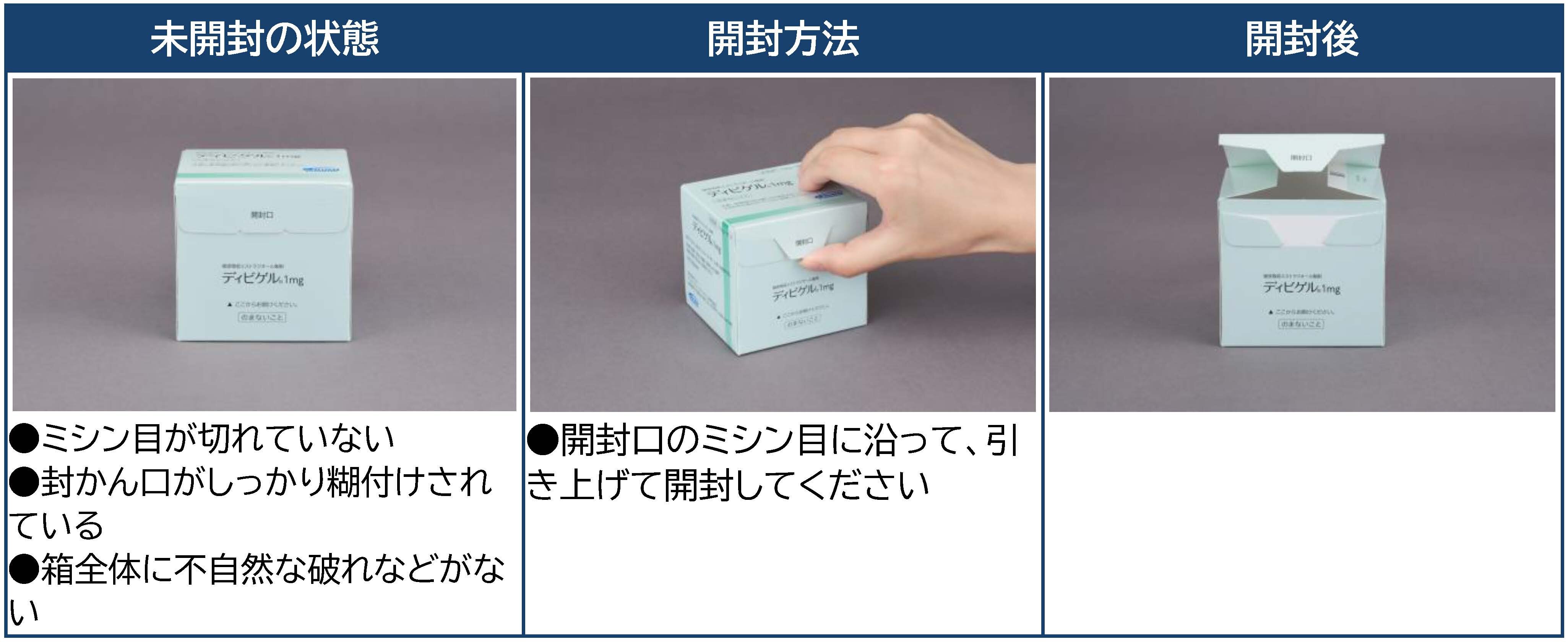 未開封の確認方法 及び 正しい開封方法について ディビゲル®1mg 販売包装の場合
